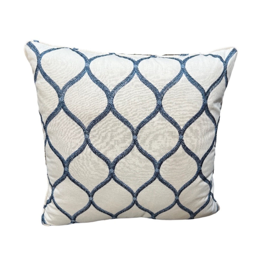 18 x 18 Blue and White Embroidered Throw Pillow